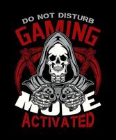Doen niet storen gaming mode geactiveerd video schedel gamer t-shirt ontwerp. vector
