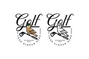 vogel golfers karakter wie grip stok golf en slijtage hoeden logo vector verzameling voor golfspeler, golf sport en kampioen