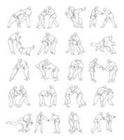 schetsen schets van judoka's in duel worstelen, geïsoleerd vector