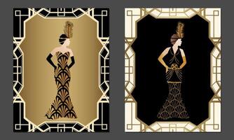 meetkundig Gatsby kunst deco stijl vrouw in jurk ontwerp met mode Dames jurken vector