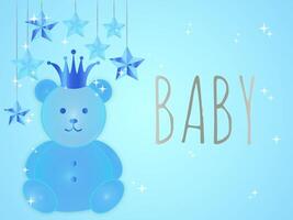 baby jongen schattig illustratie met blauw beer en sterren vector