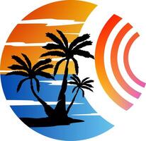 palm boom illustratie. een tropisch eiland met handpalmen. natuur logo icoon vector