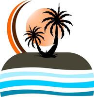 palm boom illustratie. een tropisch eiland met handpalmen. natuur logo icoon vector