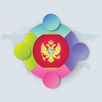 Montenegro vlag met infographic ontwerp geïsoleerd op wereldkaart vector