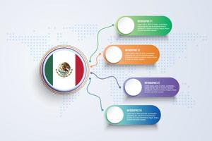 vlag van mexico met infographic ontwerp geïsoleerd op stip wereldkaart vector