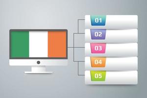 vlag van ierland met infographic ontwerp opnemen met computermonitor vector