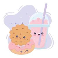 schattig milkshake koekje en donut kawaii stripfiguur vector