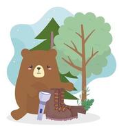 camping beer laars en lantaarn bomen natuur cartoon vector