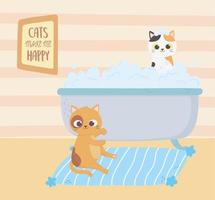 katten maken me blij, kat in tapijt en kitten in badkuip vector
