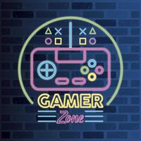 retro videogame neon met bediening vector