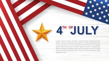 4 juli - achtergrond voor de onafhankelijkheidsdag van de Verenigde Staten van Amerika met wit houtpatroon en textuur en Amerikaanse vlag. achtergrond met ruimte voor kopieerruimte en tekst. vectorillustratie. vector