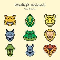 dieren in het wild bewerkbare pictogrammen reeks gevulde lijn stijl. met divers vormen. tijger, leeuw, wolf, Jachtluipaard, krokodil. gevulde verzameling vector