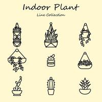 binnen- fabriek bewerkbare pictogrammen reeks lijn stijl. plant, bloem, blad, binnen, huis. schets verzameling vector