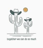 saamhorigheid geïllustreerd door twee cactus met cowboys hoed Leuk vinden een vader en zoon vector ontwerp