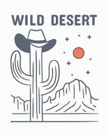 wild woestijn gevoel geïllustreerd door een cactus gebruik makend van cowboys hoed in Arizona vector