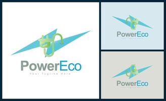 macht eco flash elektrisch plug bladeren Gaan groen energie logo sjabloon ontwerp vector