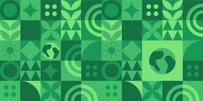 wereld milieu dag web sjabloon illustratie met modern eco meetkundig natuur mozaïek. groen abstract geometrie vorm symbool achtergrond voor online aarde vakantie of internet landen bladzijde vector