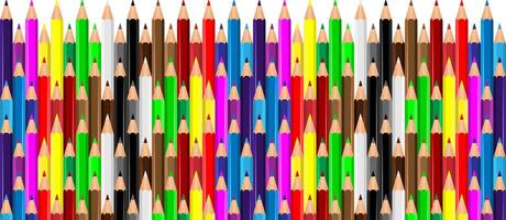 gekleurde potloden kleurpotloden houdende in rij. Golf lijn gemaakt door potlood tips. reeks van kleurpotloden voor illustraties, kunst, aan het studeren. klaar voor school- dingen terug naar school- illustratie vector