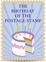 de verjaardag van de port postzegel poster met taart vector