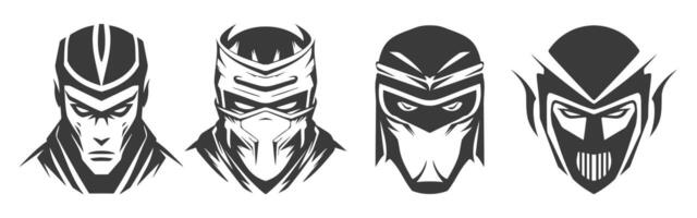 Ninja hoofd zwart logo type ontwerp reeks vector