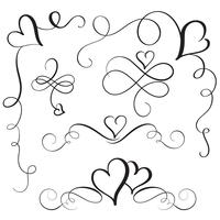 set van bloeien kalligrafie vintage harten. Illustratie vector hand getrokken EPS-10