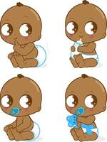 Afrikaanse Amerikaans baby jongen. schattig zwart baby jongen drinken melk en spelen. vector illustratie