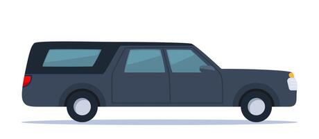 lijkwagen zwart auto. begrafenis lijkwagen. begraafplaats vervoer onderhoud. lijkkist auto- levering. begrafenis ceremonie. stoet naar graf. rouw vervoer. zwart limousine. vector illustratie.