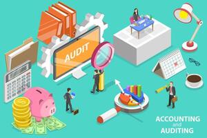 3d isometrische vlak vector conceptuele illustratie van accounting en auditing.