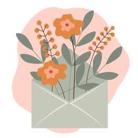 envelop met een boeket van bloemen. vlak illustratie. valentijnsdag dag kaart ontwerp. schattig ansichtkaart voor moeder. vector