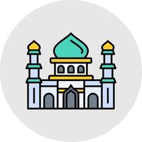 moskee lijn gevulde licht cirkel icoon vector