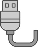 USB lijn gevulde grijswaarden icoon vector