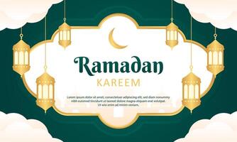 Islamitisch Ramadan viering sjabloon banier ontwerp met goud kader en lantaarn illustratie. mooi Ramadan achtergrond en kaart vector