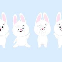 naadloos grens van schattig wit konijn tekens vector
