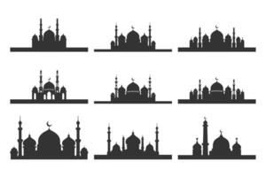 reeks van vector moskee silhouet element Aan wit achtergrond