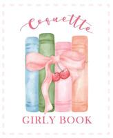 retro coquette boek illustratie, modieus chique roze waterverf kunst vector