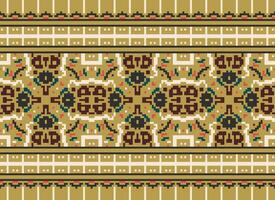 pixel jaargangen kruis steek traditioneel etnisch patroon paisley bloem ikat achtergrond abstract aztec Afrikaanse Indonesisch Indisch naadloos patroon voor kleding stof afdrukken kleding jurk tapijt gordijnen en sarong vector