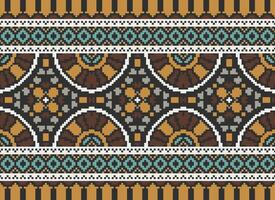 pixel jaargangen kruis steek traditioneel etnisch patroon paisley bloem ikat achtergrond abstract aztec Afrikaanse Indonesisch Indisch naadloos patroon voor kleding stof afdrukken kleding jurk tapijt gordijnen en sarong vector