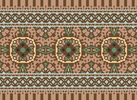 pixel jaargangen kruis steek traditioneel etnisch patroon paisley bloem ikat achtergrond abstract aztec Afrikaanse Indonesisch Indisch naadloos patroon voor kleding stof afdrukken kleding jurk tapijt gordijnen en sarong vector