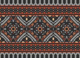 pixel jaargangen kruis steek traditioneel etnisch patroon paisley bloem ikat achtergrond abstract aztec Afrikaanse Indonesisch Indisch naadloos patroon voor kleding stof afdrukken kleding jurk tapijt gordijnen en sarong vector