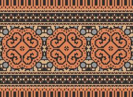 pixel kruis steek traditioneel etnisch patroon paisley bloem ikat achtergrond abstract aztec Afrikaanse Indonesisch Indisch naadloos patroon voor kleding stof afdrukken kleding jurk tapijt gordijnen en sarong vector