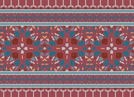 pixel kruis steek traditioneel etnisch patroon paisley bloem ikat achtergrond abstract aztec Afrikaanse Indonesisch Indisch naadloos patroon voor kleding stof afdrukken kleding jurk tapijt gordijnen en sarong vector