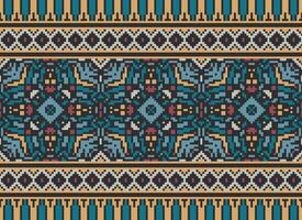 pixel kruis steek traditioneel etnisch patroon paisley bloem ikat achtergrond abstract aztec Afrikaanse Indonesisch Indisch naadloos patroon voor kleding stof afdrukken kleding jurk tapijt gordijnen en sarong vector