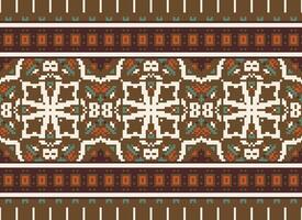 pixel kruis steek traditioneel etnisch patroon paisley bloem ikat achtergrond abstract aztec Afrikaanse Indonesisch Indisch naadloos patroon voor kleding stof afdrukken kleding jurk tapijt gordijnen en sarong vector