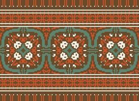 pixel kruis steek traditioneel etnisch patroon paisley bloem ikat achtergrond abstract aztec Afrikaanse Indonesisch Indisch naadloos patroon voor kleding stof afdrukken kleding jurk tapijt gordijnen en sarong vector