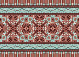 pixel kruis steek traditioneel etnisch patroon paisley bloem ikat achtergrond abstract aztec Afrikaanse Indonesisch Indisch naadloos patroon voor kleding stof afdrukken kleding jurk tapijt gordijnen en sarong vector