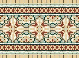 pixel kruis steek traditioneel etnisch patroon paisley bloem ikat achtergrond abstract aztec Afrikaanse Indonesisch Indisch naadloos patroon voor kleding stof afdrukken kleding jurk tapijt gordijnen en sarong vector