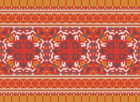 pixel kruis steek traditioneel etnisch patroon paisley bloem ikat achtergrond abstract aztec Afrikaanse Indonesisch Indisch naadloos patroon voor kleding stof afdrukken kleding jurk tapijt gordijnen en sarong vector