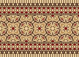 pixel jaargangen kruis steek traditioneel etnisch patroon paisley bloem ikat achtergrond abstract aztec Afrikaanse Indonesisch Indisch naadloos patroon voor kleding stof afdrukken kleding jurk tapijt gordijnen en sarong vector