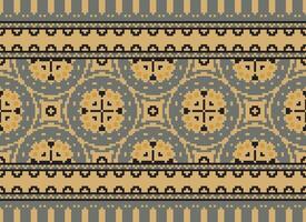 pixel jaargangen kruis steek traditioneel etnisch patroon paisley bloem ikat achtergrond abstract aztec Afrikaanse Indonesisch Indisch naadloos patroon voor kleding stof afdrukken kleding jurk tapijt gordijnen en sarong vector