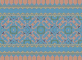 pixel jaargangen kruis steek traditioneel etnisch patroon paisley bloem ikat achtergrond abstract aztec Afrikaanse Indonesisch Indisch naadloos patroon voor kleding stof afdrukken kleding jurk tapijt gordijnen en sarong vector